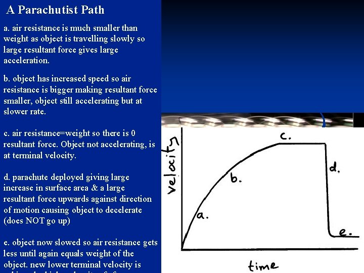  A Parachutist Path a. air resistance is much smaller than weight as object