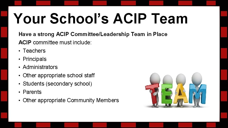 Your School’s ACIP Team Have a strong ACIP Committee/Leadership Team in Place ACIP committee