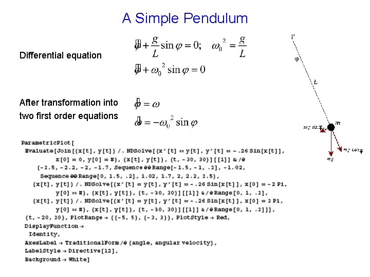 A Simple Pendulum Differential equation After transformation into two first order equations 