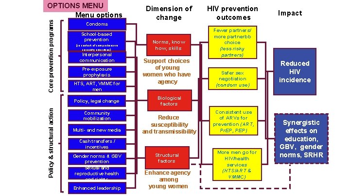 Core prevention programs OPTIONS MENU Menu options HIV prevention outcomes Impact Condoms School-based prevention