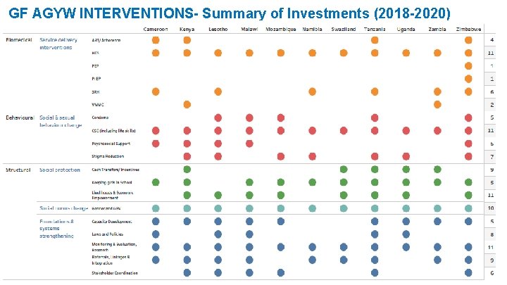 GF AGYW INTERVENTIONS- Summary of Investments (2018 -2020) 