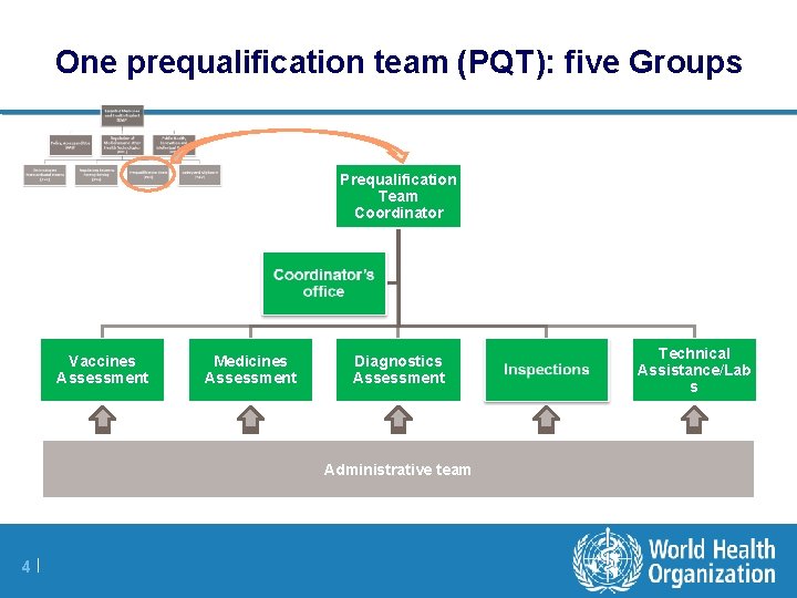 One prequalification team (PQT): five Groups Prequalification Team Coordinator Vaccines Assessment Medicines Assessment Diagnostics