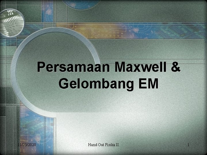 Persamaan Maxwell & Gelombang EM 11/23/2020 Hand Out Fisika II 1 