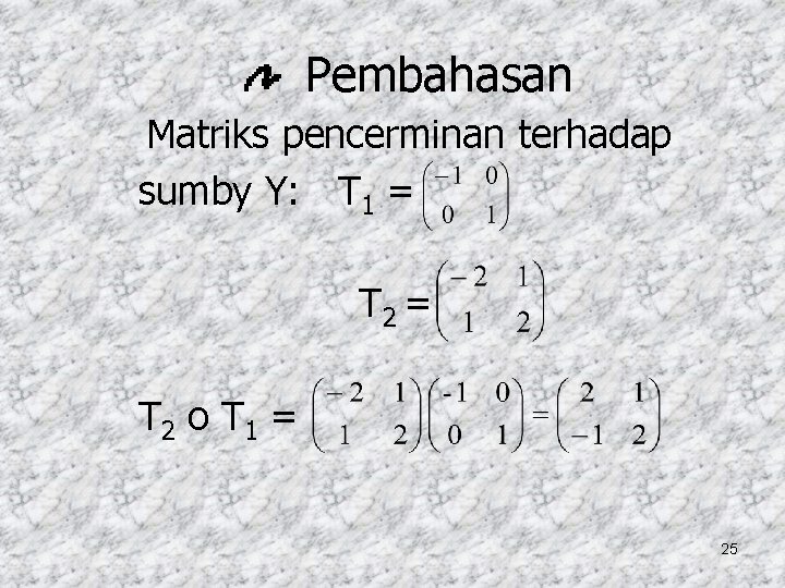 Pembahasan Matriks pencerminan terhadap sumby Y: T 1 = T 2 o T 1