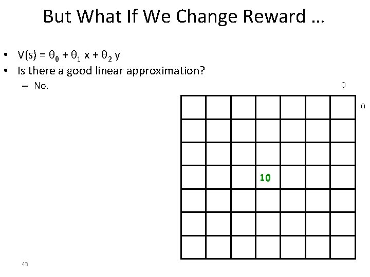 But What If We Change Reward … • V(s) = 0 + 1 x But What If We Change Reward … • V(s) = 0 + 1 x