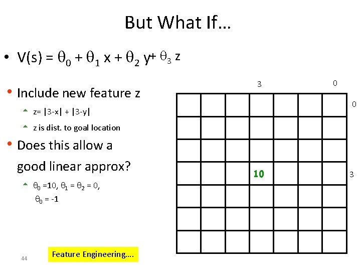 But What If… • V(s) = 0 + 1 x + 2 y+ 3 But What If… • V(s) = 0 + 1 x + 2 y+ 3