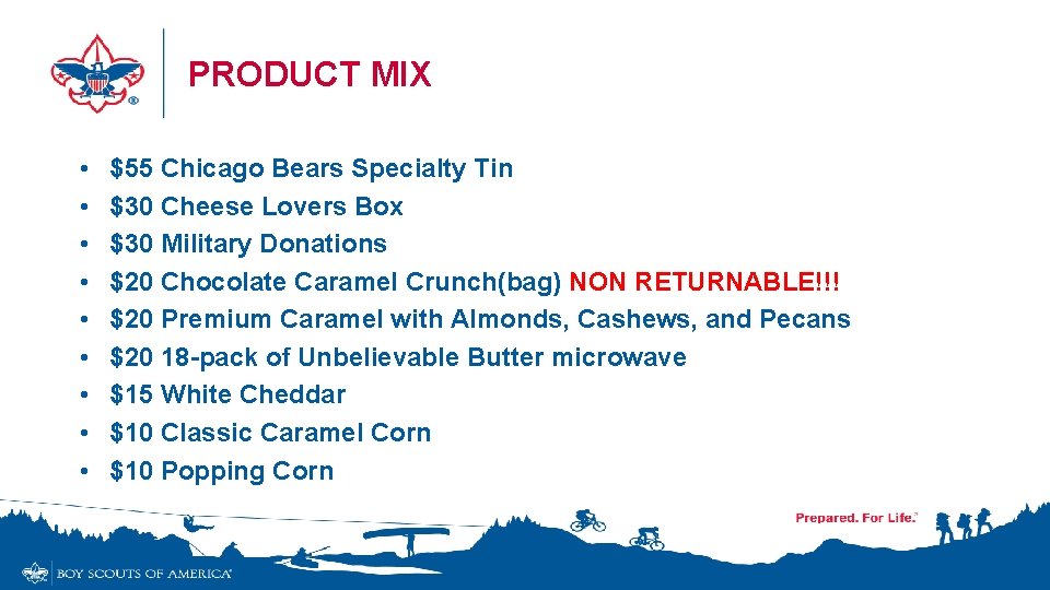 PRODUCT MIX • • • $55 Chicago Bears Specialty Tin $30 Cheese Lovers Box PRODUCT MIX • • • $55 Chicago Bears Specialty Tin $30 Cheese Lovers Box