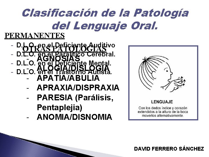 Clasificación de la Patología del Lenguaje Oral. PERMANENTES - D. L. O. en el
