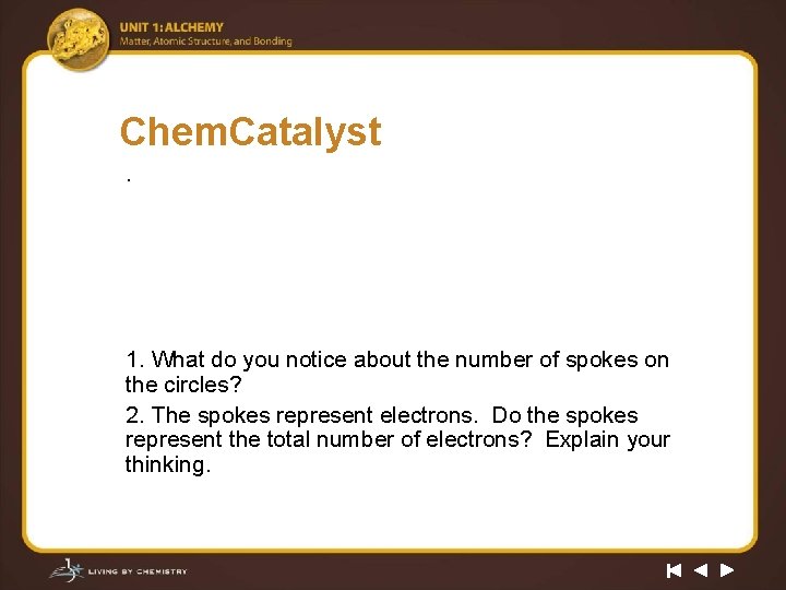 Chem. Catalyst. 1. What do you notice about the number of spokes on the