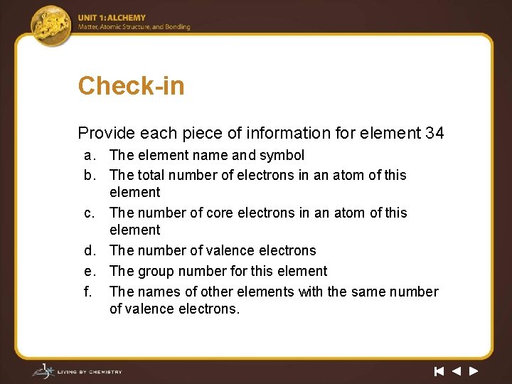 Check-in Provide each piece of information for element 34 a. The element name and