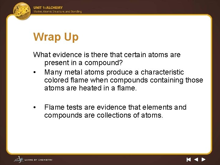 Wrap Up What evidence is there that certain atoms are present in a compound?