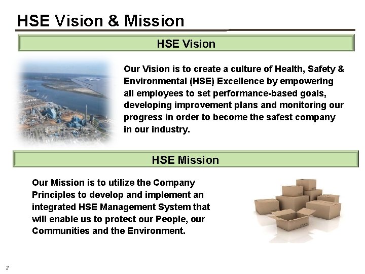 HSE Vision & Mission HSE Vision Our Vision is to create a culture of HSE Vision & Mission HSE Vision Our Vision is to create a culture of
