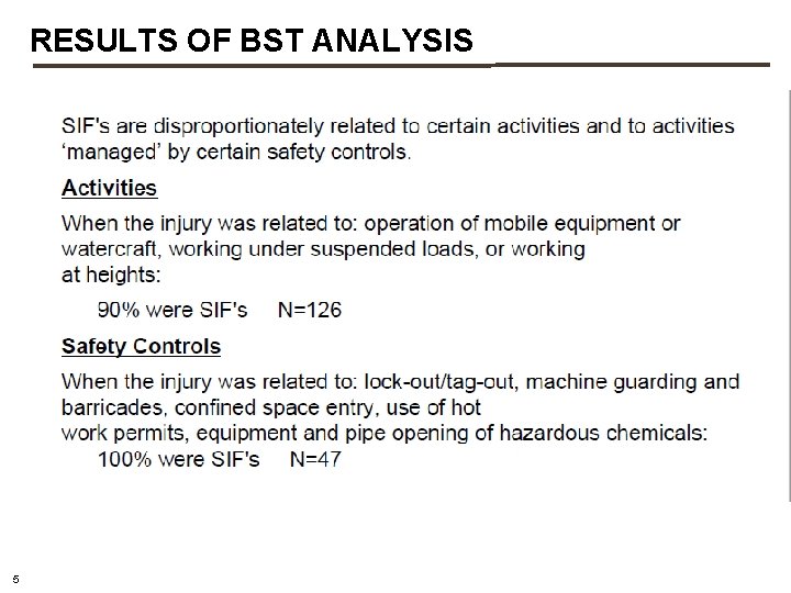 RESULTS OF BST ANALYSIS 5 RESULTS OF BST ANALYSIS 5