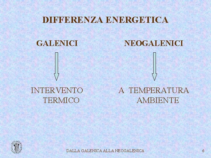 DIFFERENZA ENERGETICA GALENICI NEOGALENICI INTERVENTO TERMICO A TEMPERATURA AMBIENTE DALLA GALENICA ALLA NEOGALENICA 6