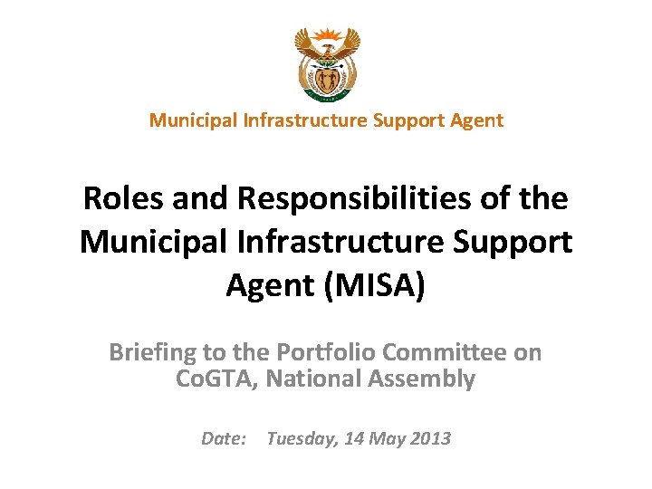 Municipal Infrastructure Support Agent Roles and Responsibilities of the Municipal Infrastructure Support Agent (MISA)