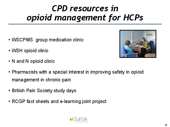 CPD resources in opioid management for HCPs • WSCPMS group medication clinic • WSH