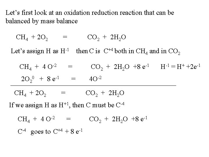 Let’s first look at an oxidation reduction reaction that can be balanced by mass