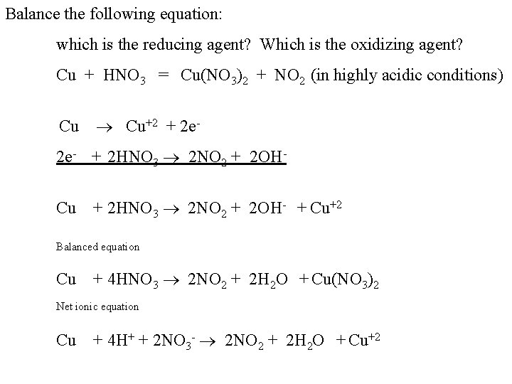 Balance the following equation: which is the reducing agent? Which is the oxidizing agent?