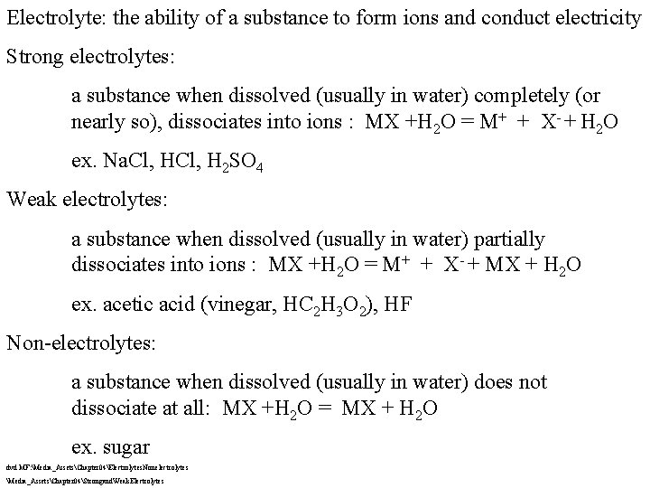 Electrolyte: the ability of a substance to form ions and conduct electricity Strong electrolytes:
