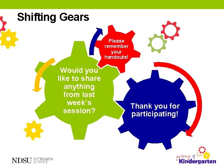 Shifting Gears Please remember your handouts! Would you like to share anything from last Shifting Gears Please remember your handouts! Would you like to share anything from last