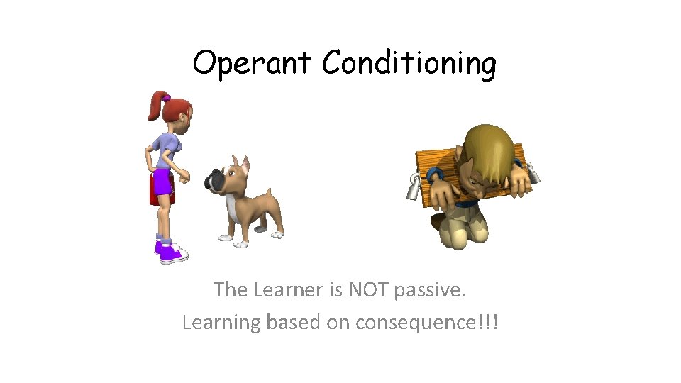 Operant Conditioning The Learner is NOT passive. Learning based on consequence!!! 