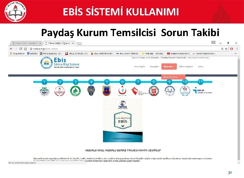 EBİS SİSTEMİ KULLANIMI Paydaş Kurum Temsilcisi Sorun Takibi 32 