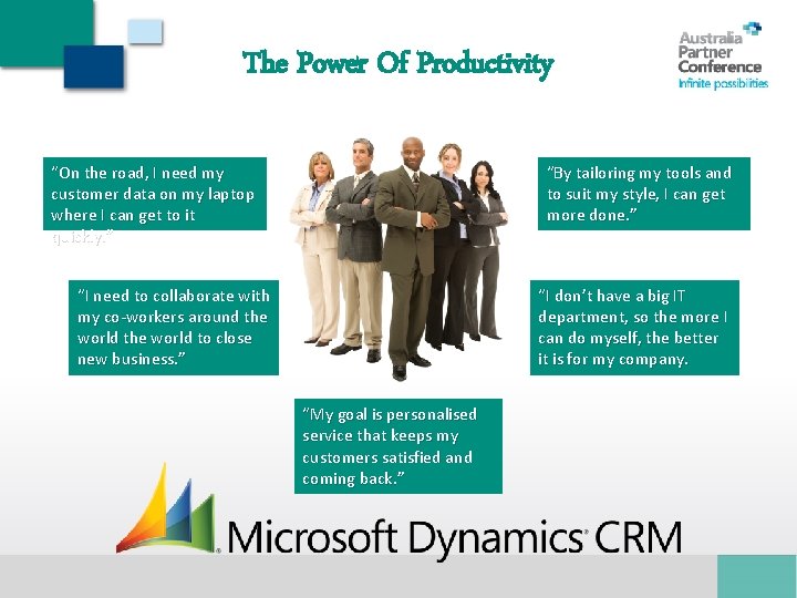 The Power Of Productivity “On the road, I need my customer data on my