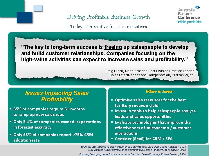 Driving Profitable Business Growth Today's imperative for sales executives "The key to long-term success