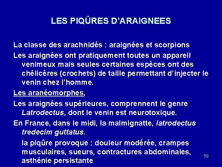 LES PIQÛRES D’ARAIGNEES La classe des arachnidés : araignées et scorpions Les araignées ont