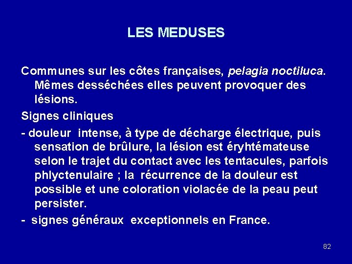 LES MEDUSES Communes sur les côtes françaises, pelagia noctiluca. Mêmes desséchées elles peuvent provoquer