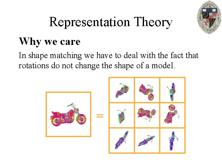 Representation Theory Why we care In shape matching we have to deal with the