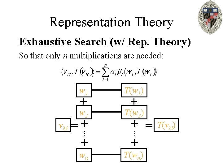 Representation Theory Exhaustive Search (w/ Rep. Theory) So that only n multiplications are needed: