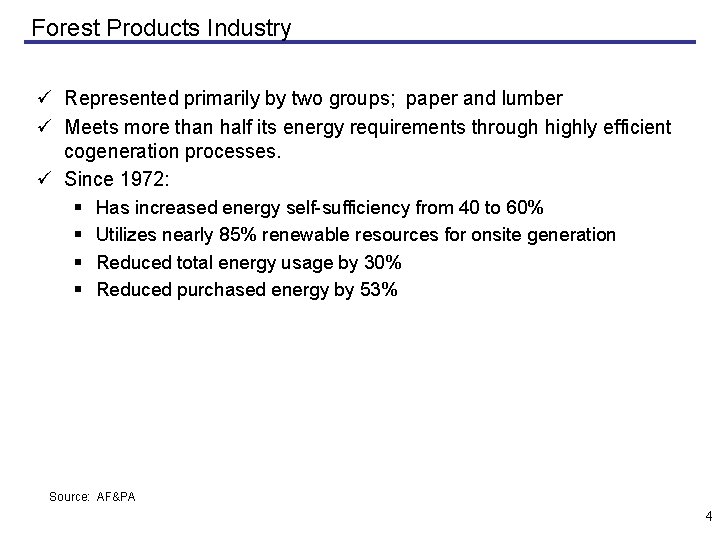 Forest Products Industry ü Represented primarily by two groups; paper and lumber ü Meets