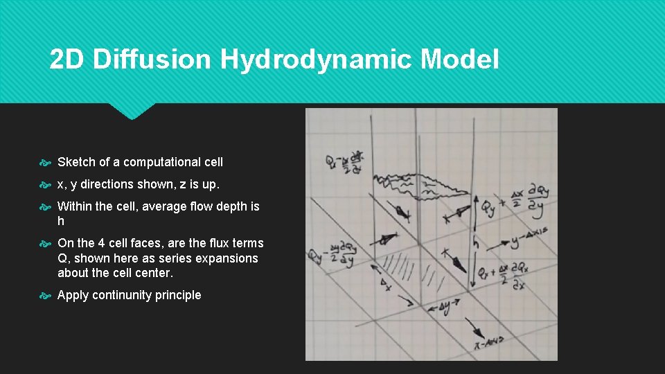 2 D Diffusion Hydrodynamic Model Sketch of a computational cell x, y directions shown,