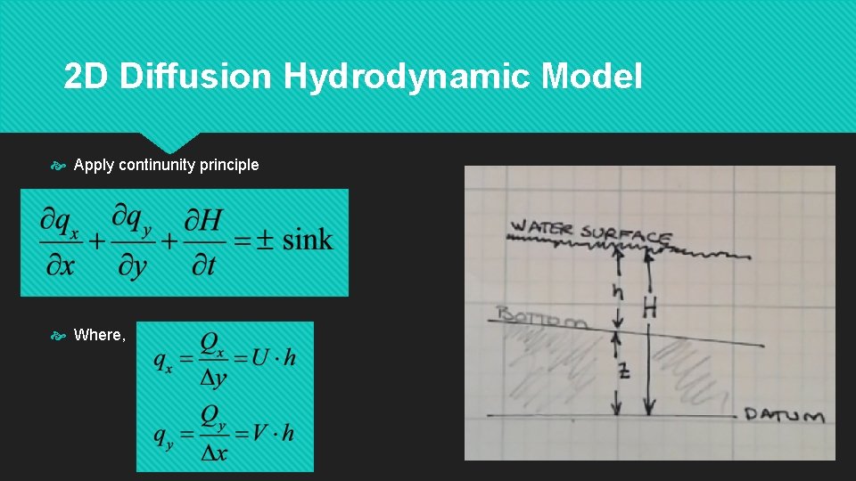 2 D Diffusion Hydrodynamic Model Apply continunity principle Where, 