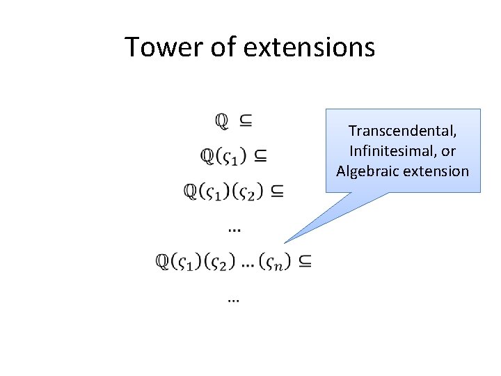Tower of extensions Transcendental, Infinitesimal, or Algebraic extension Tower of extensions Transcendental, Infinitesimal, or Algebraic extension