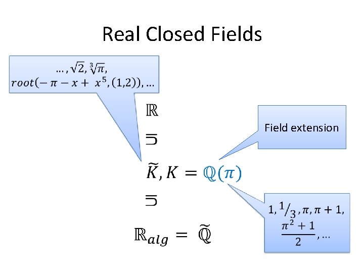Real Closed Fields Field extension Real Closed Fields Field extension