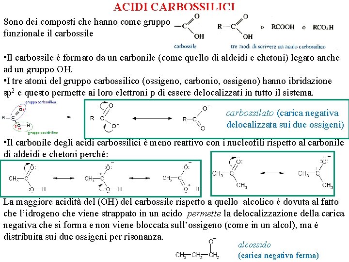 ACIDI CARBOSSILICI Sono dei composti che hanno come gruppo funzionale il carbossile • Il