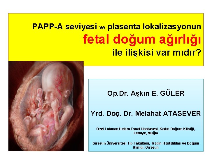 PAPP-A seviyesi ve plasenta lokalizasyonun fetal doğum ağırlığı ile ilişkisi var mıdır? . Op.