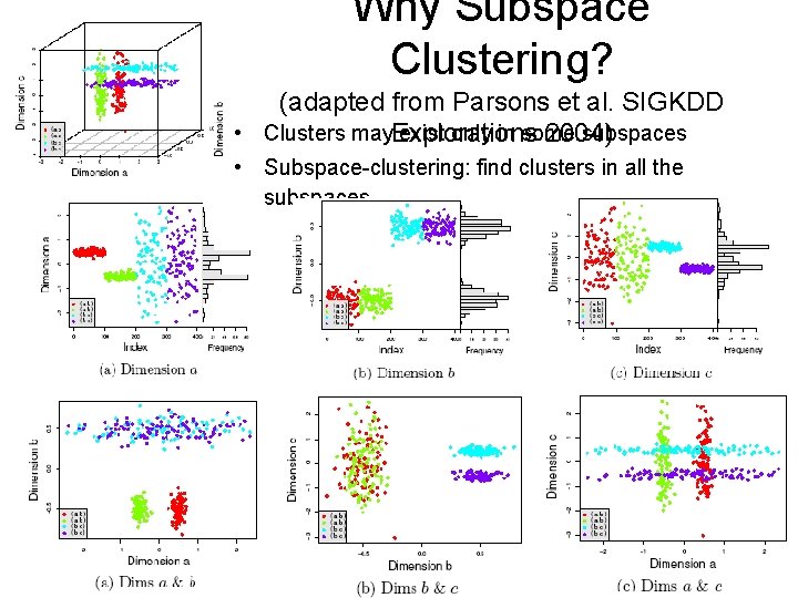 Why Subspace Clustering? (adapted from Parsons et al. SIGKDD • Clusters may exist only