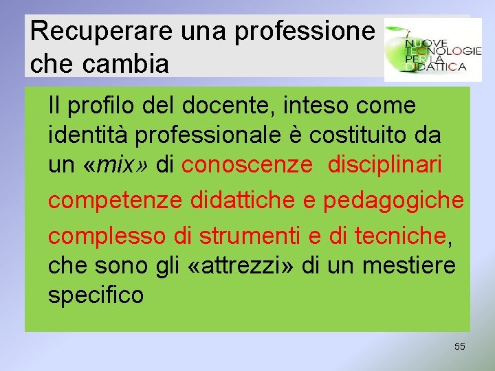 Recuperare una professione che cambia Il profilo del docente, inteso come identità professionale è