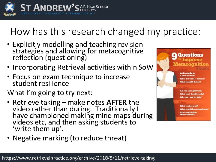 How has this research changed my practice: • Explicitly modelling and teaching revision strategies How has this research changed my practice: • Explicitly modelling and teaching revision strategies