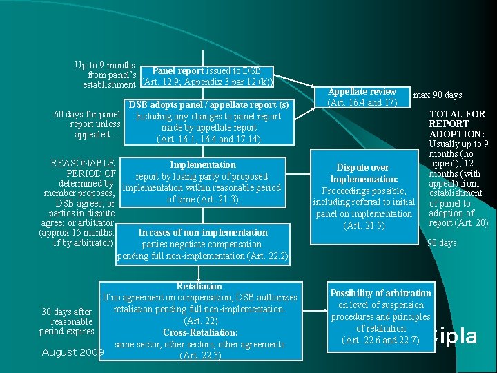 Up to 9 months from panel’s Panel report issued to DSB establishment (Art. Up to 9 months from panel’s Panel report issued to DSB establishment (Art.