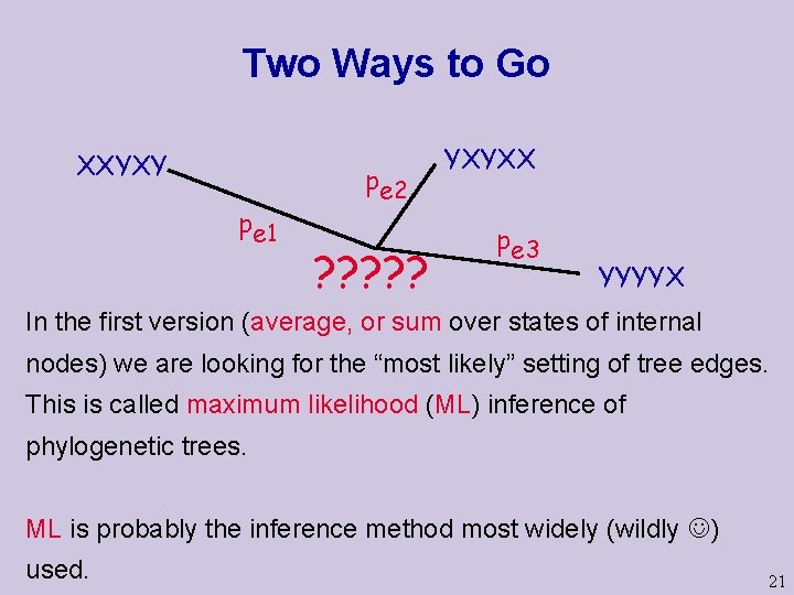 Two Ways to Go XXYXY pe 1 pe 2 ? ? ? YXYXX pe