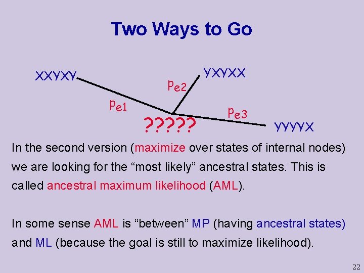 Two Ways to Go XXYXY pe 1 pe 2 ? ? ? YXYXX pe