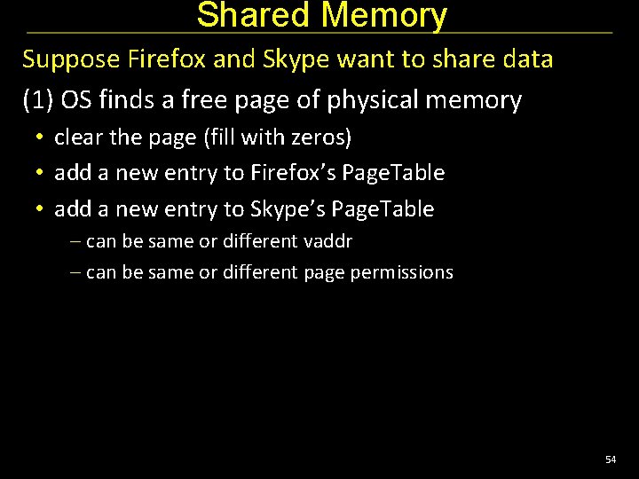 Shared Memory Suppose Firefox and Skype want to share data (1) OS finds a