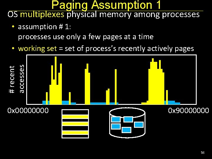 Paging Assumption 1 OS multiplexes physical memory among processes # recent accesses • assumption