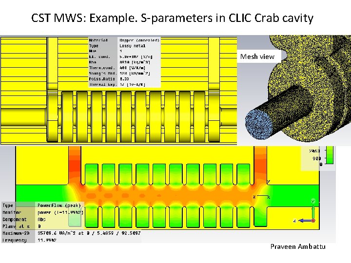 CST MWS: Example. S-parameters in CLIC Crab cavity Mesh view Praveen Ambattu 