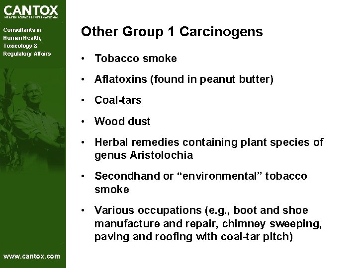 Consultants in Human Health, Toxicology & Regulatory Affairs Other Group 1 Carcinogens • Tobacco Consultants in Human Health, Toxicology & Regulatory Affairs Other Group 1 Carcinogens • Tobacco