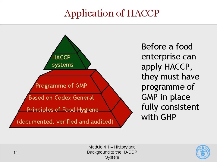 Application of HACCP systems Programme of GMP Based on Codex General Principles of Food